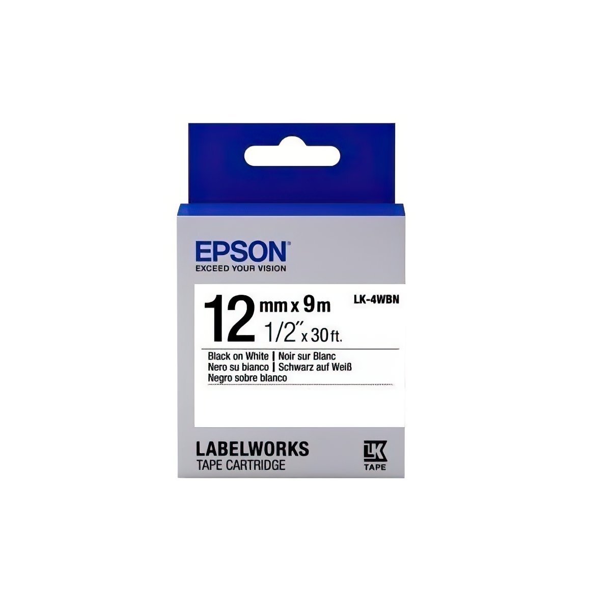 Лента Epson LK4WBN принтеров LW-300/400/400VP/700 Standard Black/White 12mm/9m фото 1