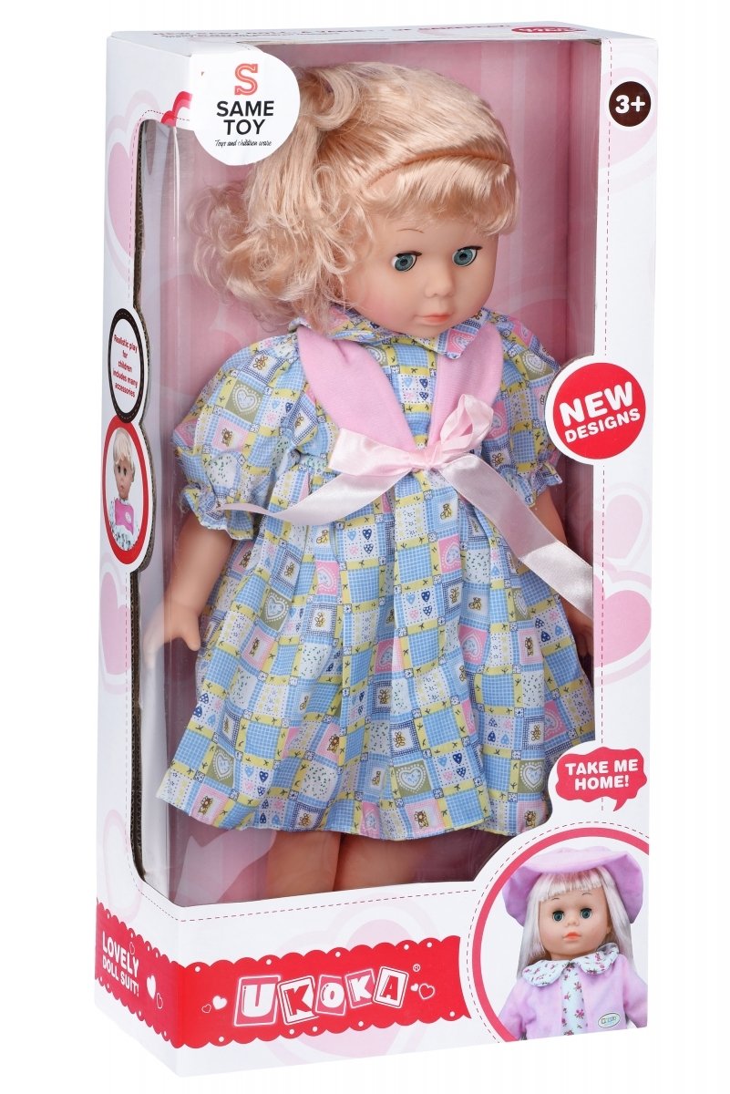 Кукла Same Toy 45 см белое платье с голубым в клеточку 8010BUt-2 фото 