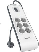  Мережевий фільтр Belkin 6 роз., 2xUSB 2.4A, 650 Дж, UL 500 В, кабель 2м 