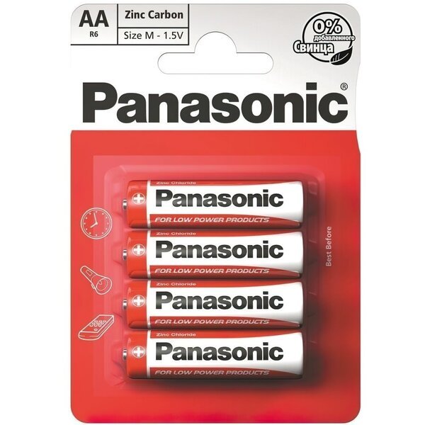 

Батарейка Panasonic Red Zinc AA BLI 4 Zinc-Carbon (R6REL/4BPR)