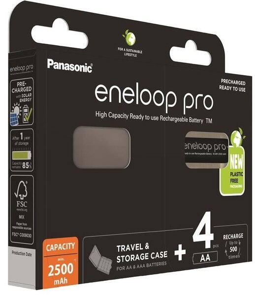 

Аккумулятор Panasonic Eneloop NI-MH Pro AA 2500 4 шт, с кейсом для хранения (BK-3HCDEC4BE)