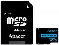 Карта пам`яті APACER microSDXC 64GB UHS-I U3 V30 R100MB/s + SD-адаптер (AP64GMCSX10U7-R)