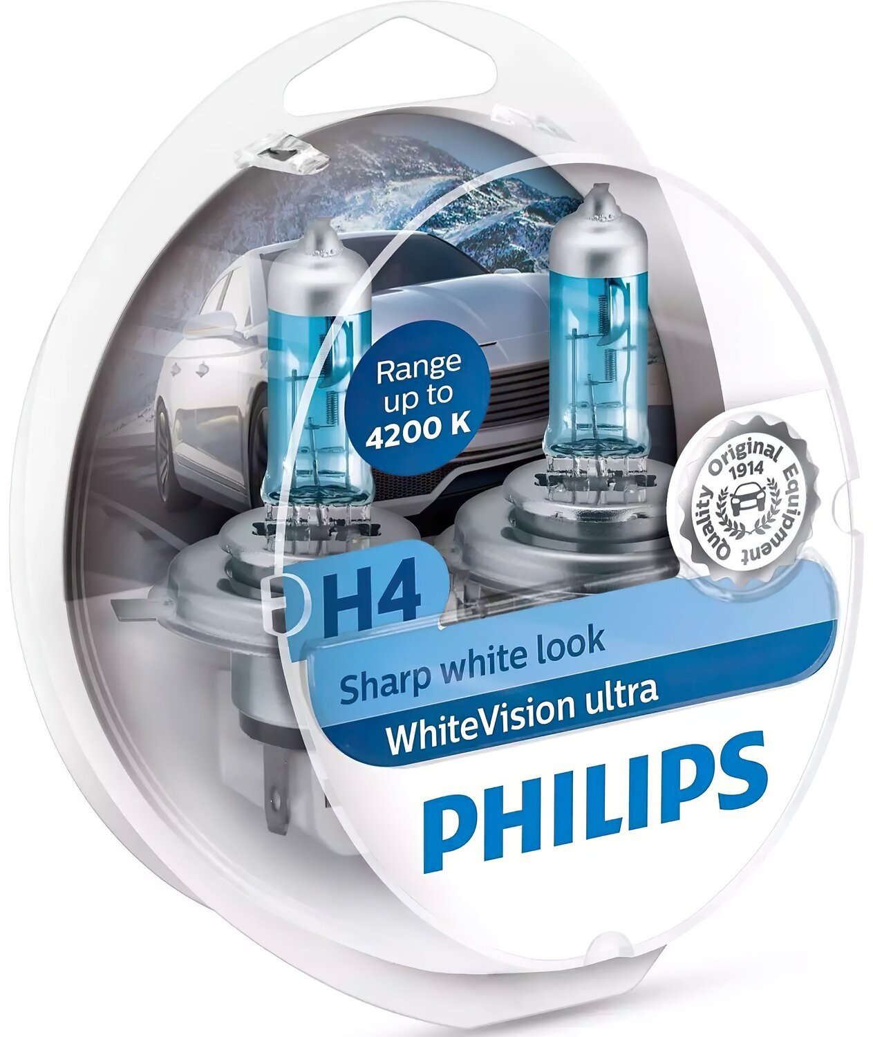  Лампа галогенна Philips H4 WhiteVision Ultra, 4200K, 2шт/блістер фото