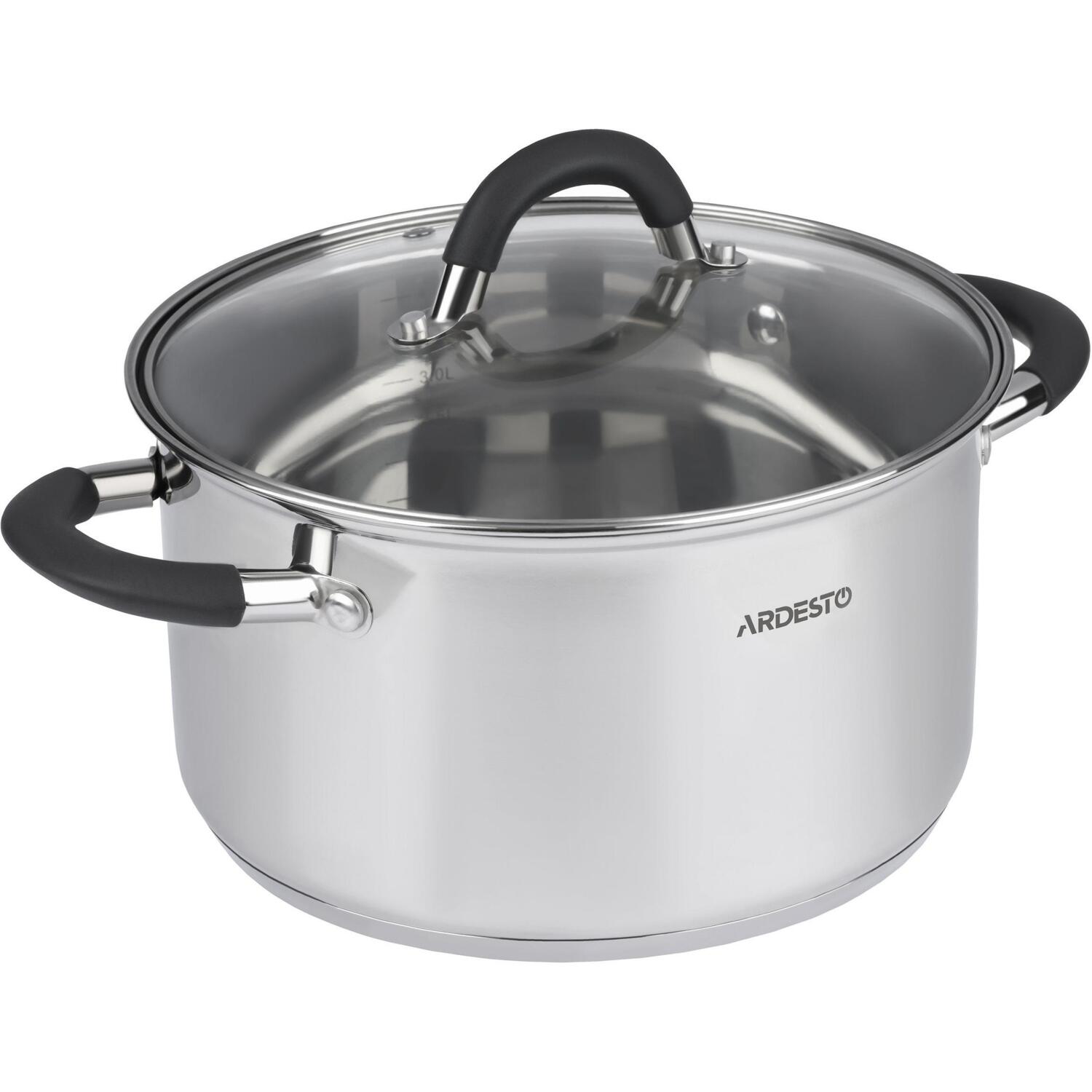 Кастрюля Ardesto Gemini Salerno, 3.4л, серые ручки с силиконом, нержавеющая сталь (AR1936CS) фото 