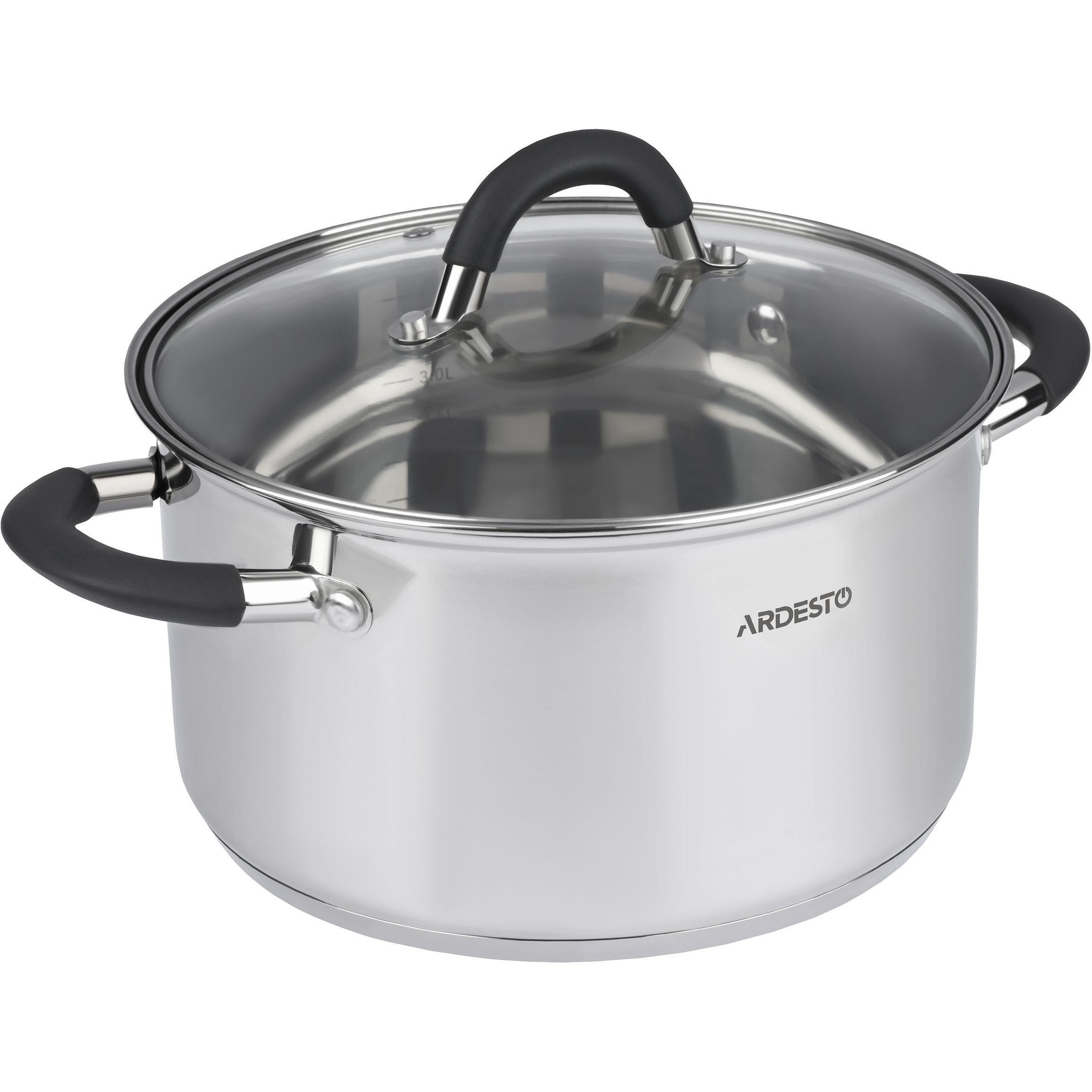 Кастрюля Ardesto Gemini Salerno, 3.4л, серые ручки с силиконом, нержавеющая сталь (AR1936CS) фото 2