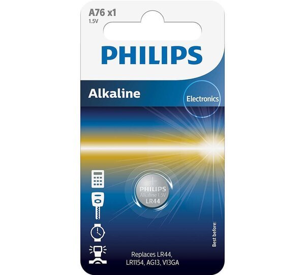 

Батарейка Philips Alkaline A76(LR44, LR1154, AG13, V13GA) BLI 1 (A76/01B)