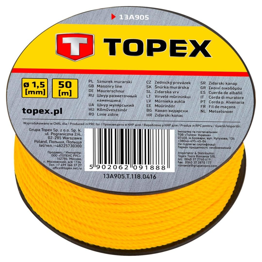 Шнур каменщика разметочный Topex, 1.5 мм (13A910) фото 1