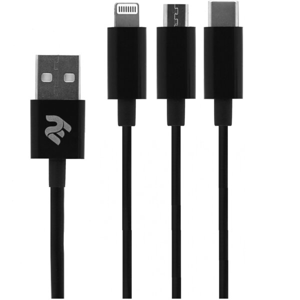 

Кабель 2E 3in1 USB-A - Type-C + microUSB + Lightning 1.2m Black (2E-CCMTLAB-BL)