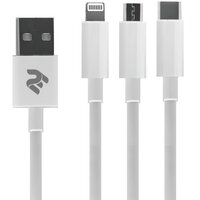 Кабель 2E 3in1 USB-A - Type-C + microUSB + Lightning 1.2m White (2E-CCMTLAB-WT)