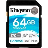 Карта памяти Kingston SDXC 64GB Canvas Go Plus 170R C10 UHS-I U3 V30(SDG3/64GB)