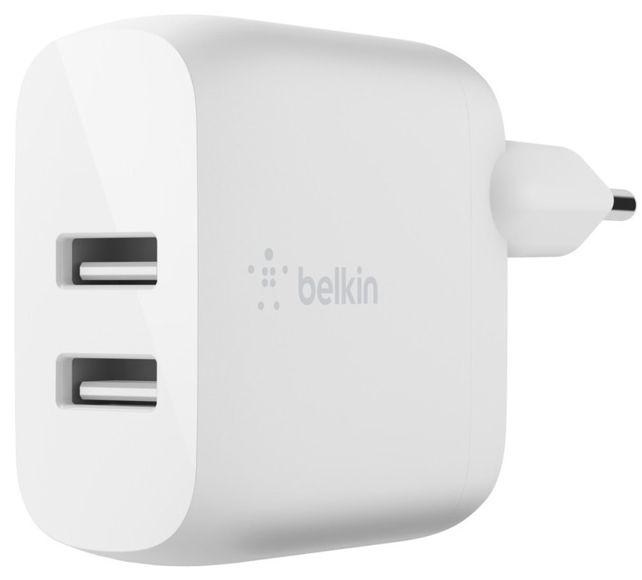 Сетевое ЗУ Belkin Home Charger (24W) DUAL USB 2.4A, USB-C 1m, white (WCE001VF1MWH) фото 