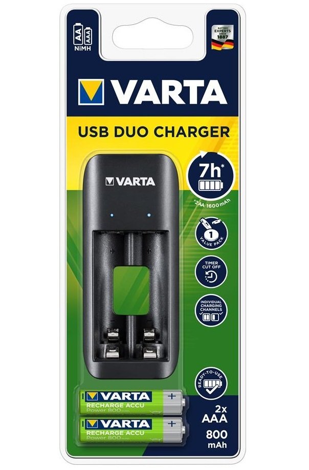 Зарядное устройство VARTA Value USB Duo Charger + Аккумулятор NI-MH AAA 800 мАч, 2 шт. (57651201421) фото 