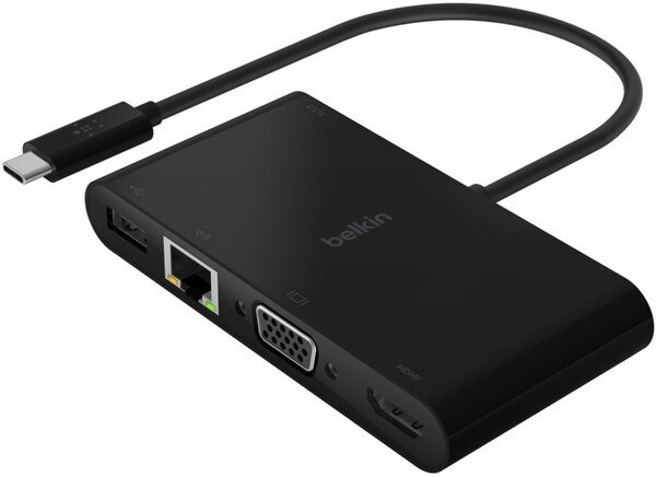Акція на USB хаб Belkin USB-C - Ethernet/HDMI/VGA/USB-A 100W PD Black (AVC004BTBK) від MOYO