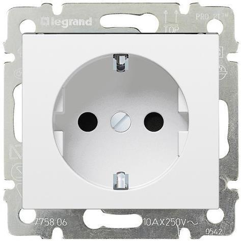 

Розетка Legrand Schuko 16А 250В автоматические клеммы со шторками Valena Classic, Белый