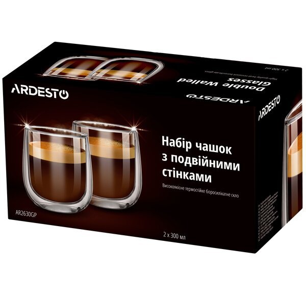Акція на Набор чашек Ardesto с двойными стенками, 300 мл, 2 шт (AR2630GP) від MOYO