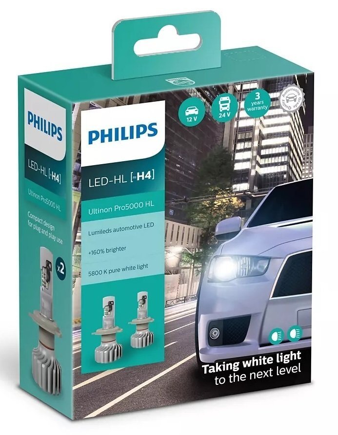 Лампа светодиодная Philips H4 Ultinon Pro5000 + 160%, 2 шт / комплект фото 