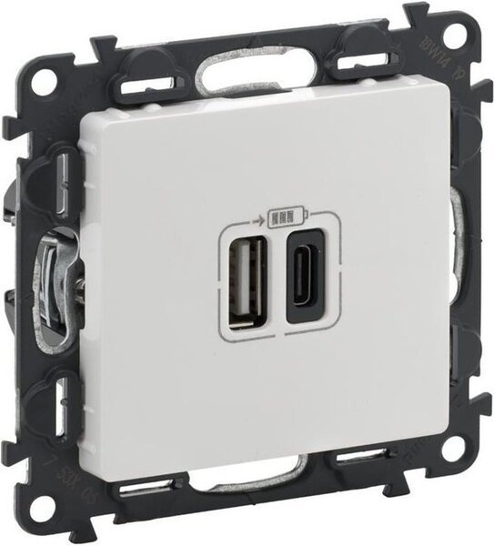 

Розетка Valena с двумя USB-розьемами тип A + тип C 240V (753106)