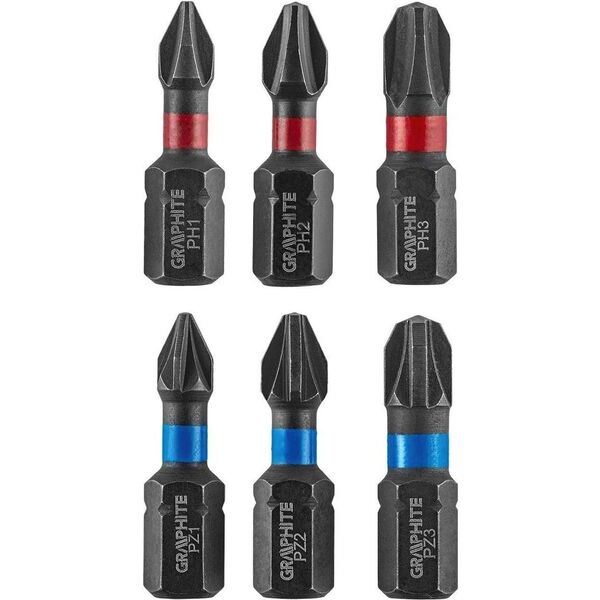 

Биты ударные GRAPHITE PH1/2/3, PZ1/2/3 x 25 мм, 6 шт.