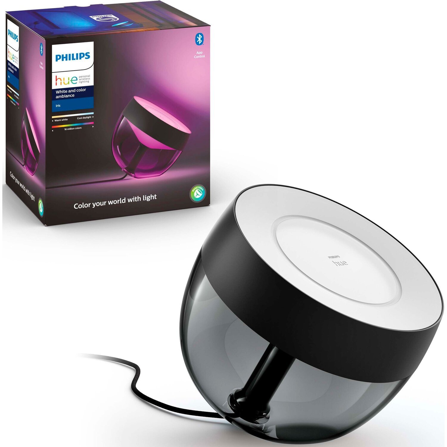 Настольный светильник Philips Hue Iris, 2000K-6500K, Color, Bluetooth, диммируемый, чёрный фото 