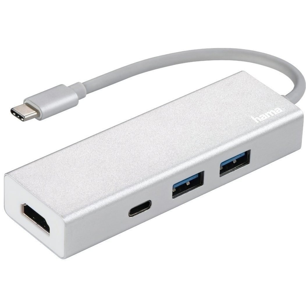 USB-C хаб Hama Aluminium 2x USB-A, USB-C, HDMI Silver (00135756) фото 