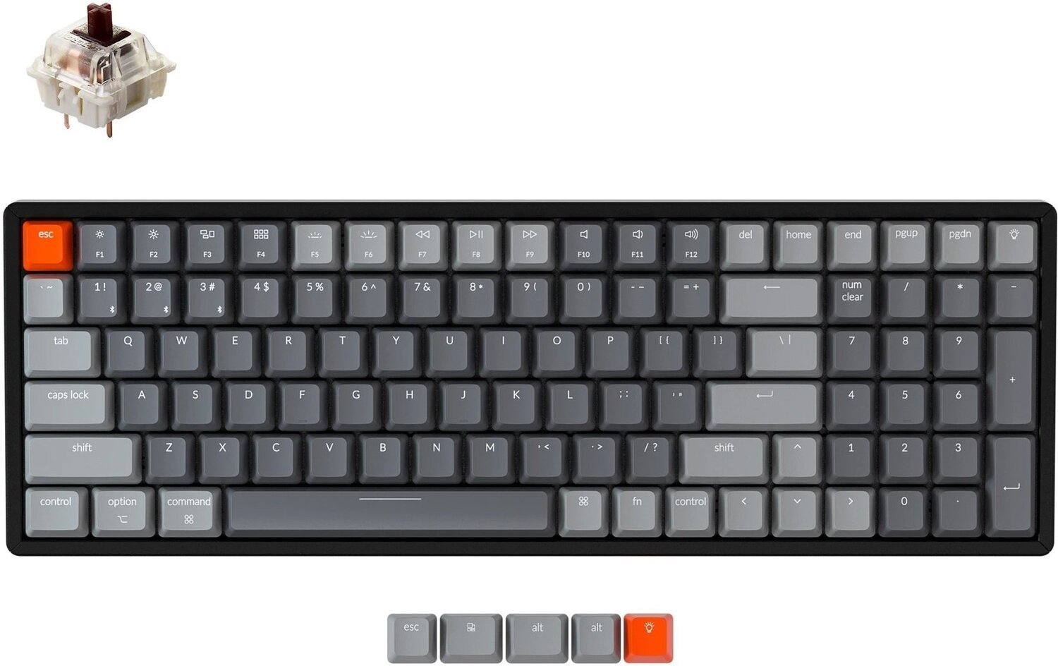Клавіатура Keychron K4 100 keys, Aluminum Frame Hot-Swap Gateron RGB, Brown (K4J3_Keychron)фото