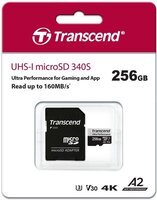 Карта памяти Transcend microSDXC 256GB C10 UHS-I U3 A2 R160/W125MB/s + SD (TS256GUSD340S)
