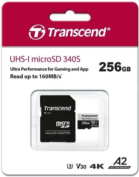 Акція на Карта памяти Transcend microSDXC 256GB C10 UHS-I U3 A2 R160/W125MB/s + SD адаптер (TS256GUSD340S) від MOYO