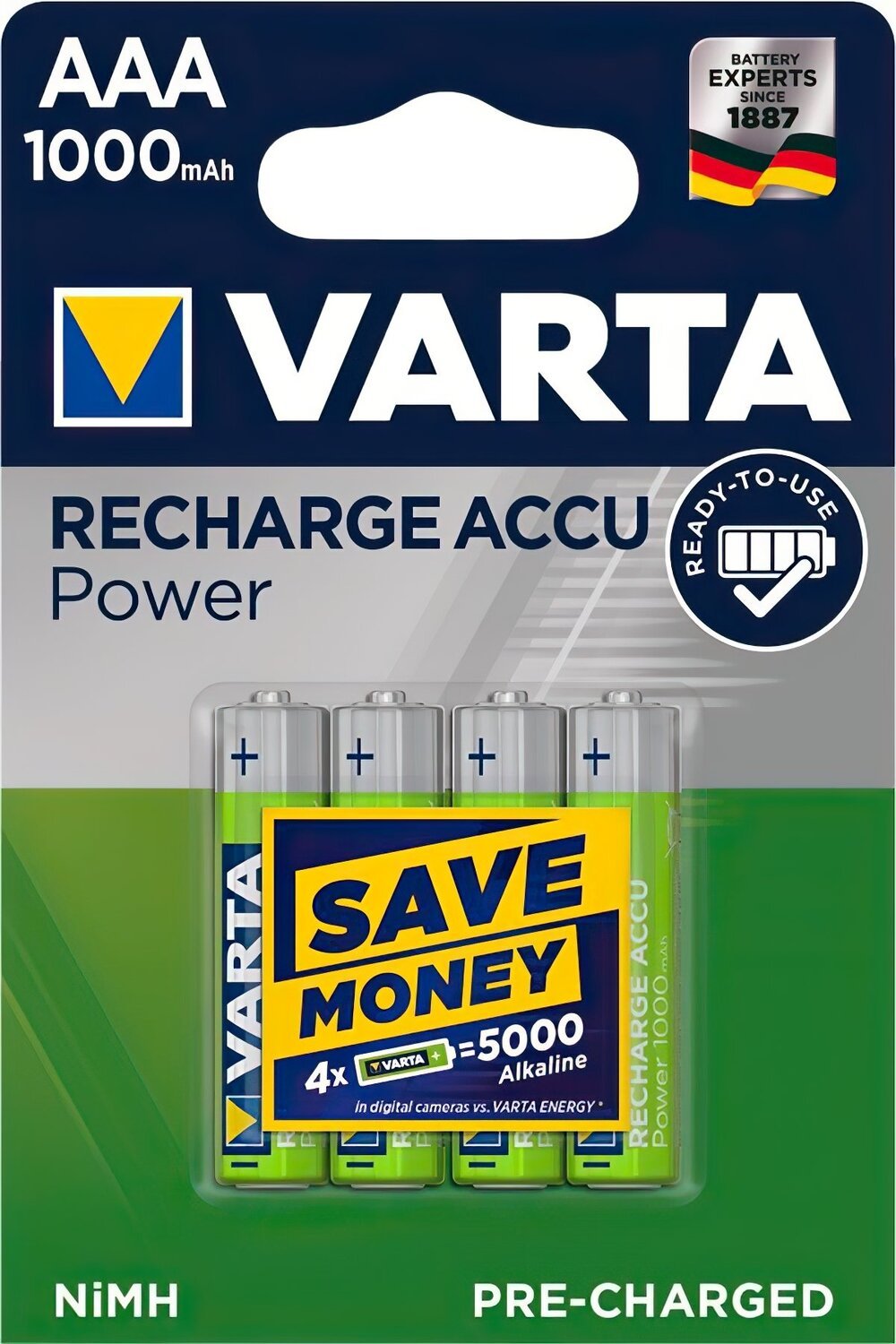 Акумулятор VARTA NI-MH Power AAA 1000 мАг, 4 шт. (5703301404)фото