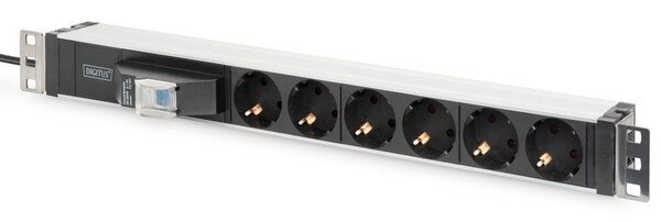 

Блок розеток DIGITUS 1U, 6xSchuko, 16A, 250V, автомат, вилка Schuko