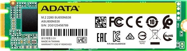 

SSD накопитель ADATA SATA M.2 512GB SU650 2280 3D TLC (ASU650NS38-512GT-C)