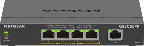 

Коммутатор NETGEAR GS305EPP 4xGE PoE+(120W), 1xGE, управляемый