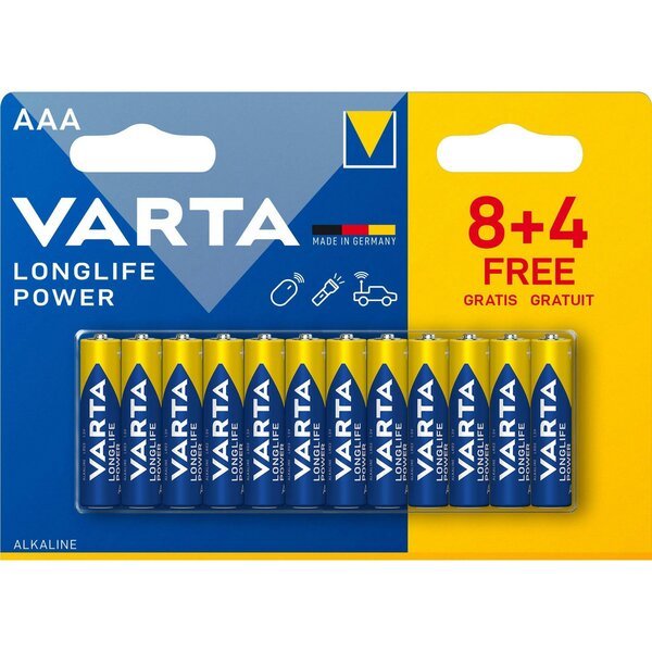 Батарейка VARTA LONGLIFE Power alkaline AAA BLI 12 (8+4)  (04903121472)