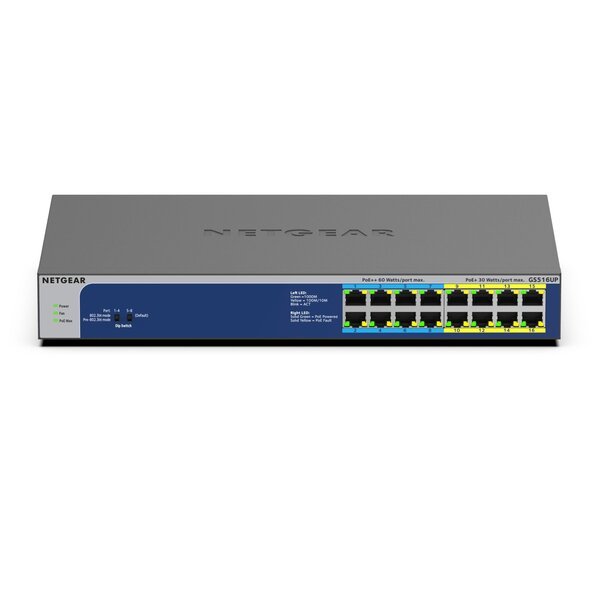 Коммутатор NETGEAR GS516PP 16xGE PoE+(260W), неуправляемый