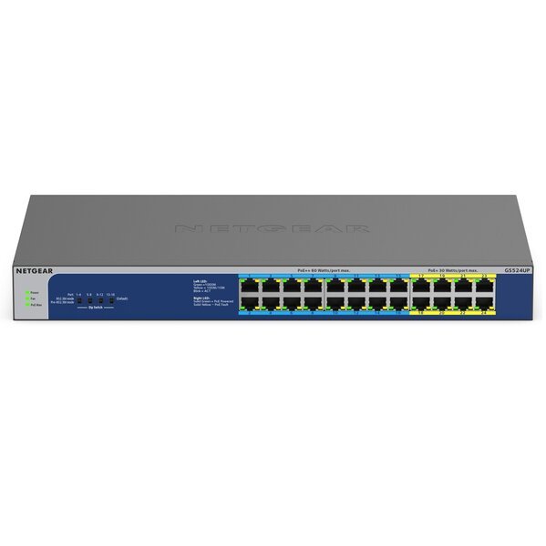 

Коммутатор NETGEAR GS524UP 16xGE PoE++, 8xGE PoE+(480W), неуправляемый