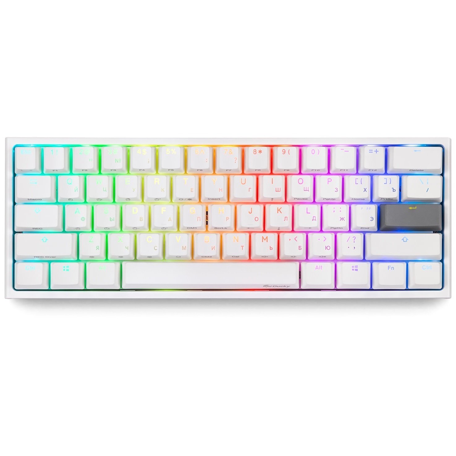 Ігрова клавіатура Ducky One 2 Mini, Cherry Brown, RGB LED, RU PBT, White (DKON2061ST-BRUPDWWT1)фото1