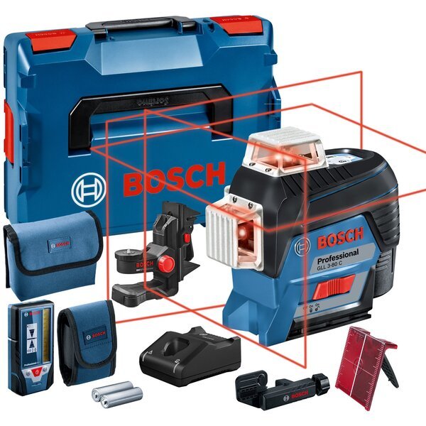 

Нивелир лазерный Bosch GLL 3-80 C +LR7 +BM1, 12В, L-Boxx, 24м/120м, ± 0,2 мм/м, IP 54