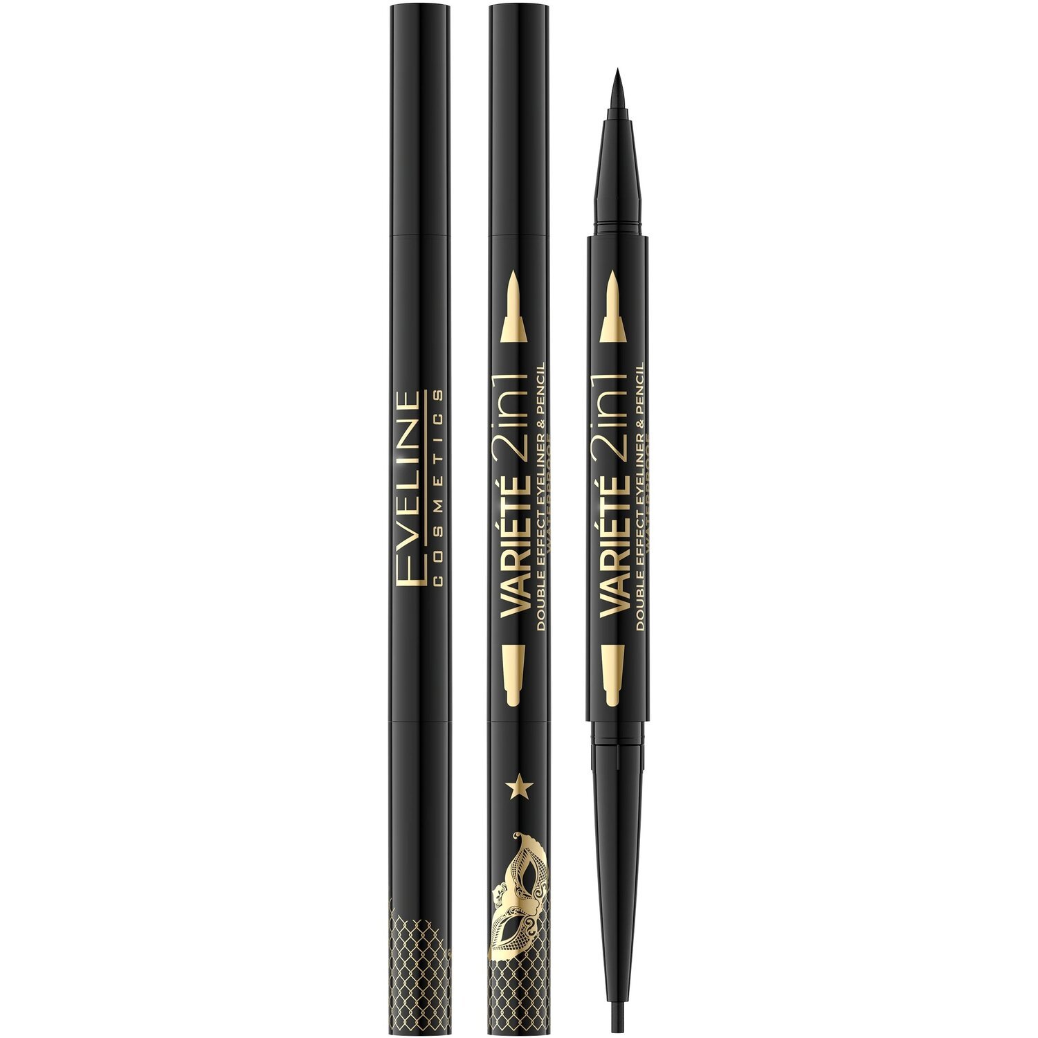 Eveline Cosmetics Двосторонній водостійкий олівець-підводка для очей 2в1 &amp;ndash; ultra black серії variete 2in1фото