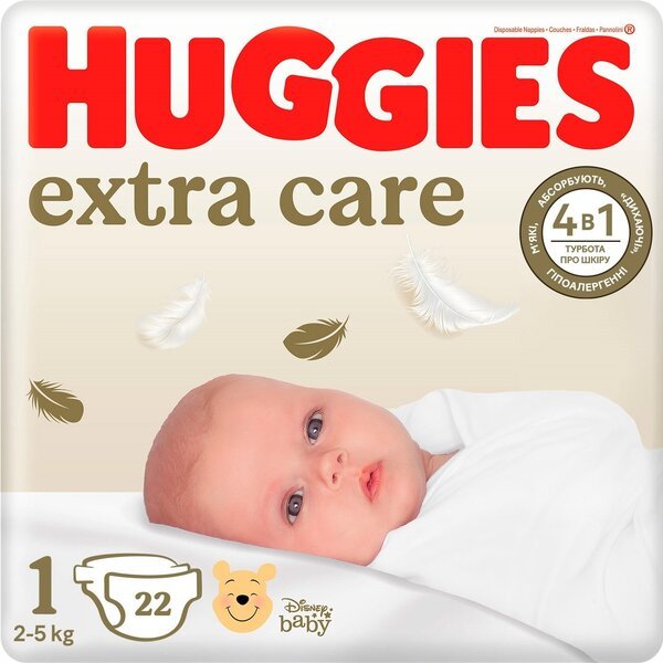 Акція на Подгузники Huggies Extra Care 1 2-5кг 22шт від MOYO
