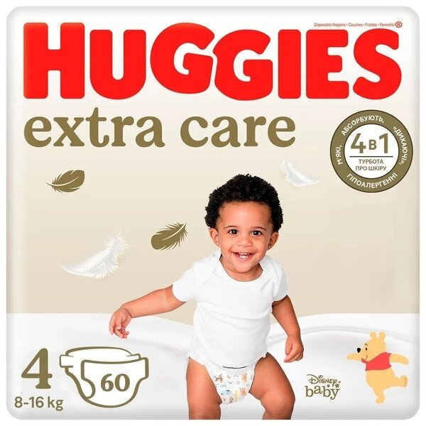 Акція на Подгузники Huggies Extra Care 4 8-16кг 60шт від MOYO