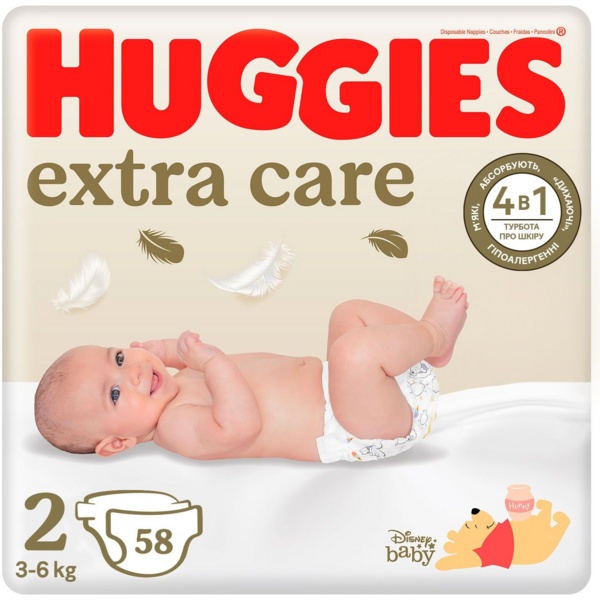 

Подгузники Huggies Extra Care 2 3-6кг 58шт