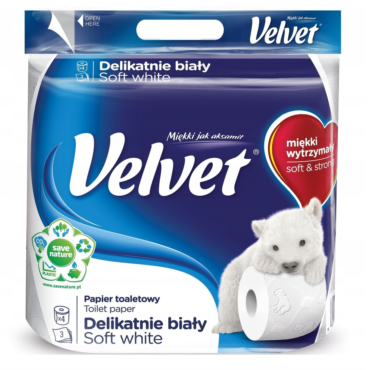 Туалетная бумага Velvet Деликатная Белая, с ручкой 3 слоя 4 рулона фото 