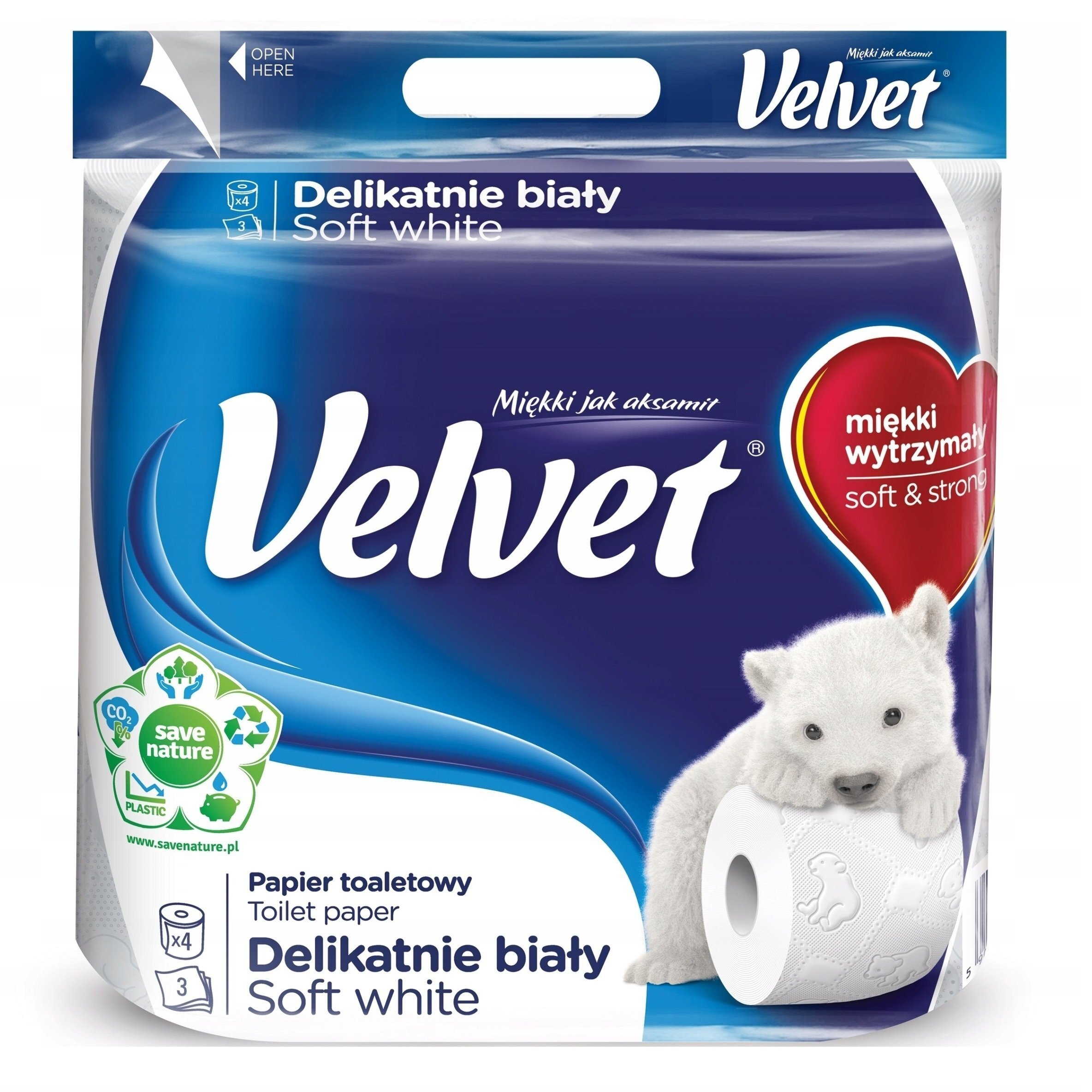 Туалетная бумага Velvet Деликатная Белая, с ручкой 3 слоя 4 рулона фото 1