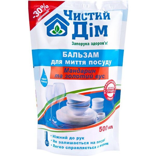 

Средство для мытья посуды Чистый Дом Мандарин и золотой ус дойпак 500мл