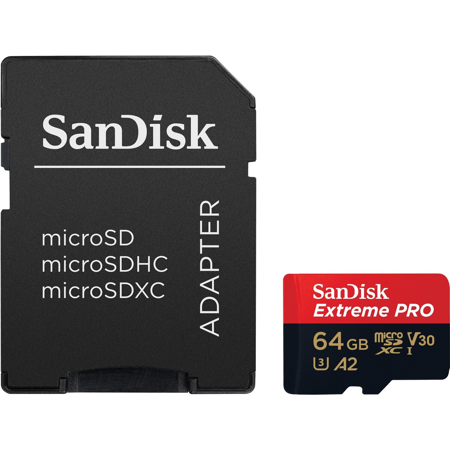 Карта памяти SanDisk microSDXC 64GB C10 UHS-I U3 R200/W90MB/s Extreme Pro V30 + SD адаптер (SDSQXCU-064G-GN6MA) фото 