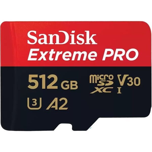 Акція на Карта памяти SanDisk microSDXC 512GB  C10 UHS-I U3 R200/W140MB/s Extreme Pro V30 + SD адаптер (SDSQXCD-512G-GN6MA) від MOYO