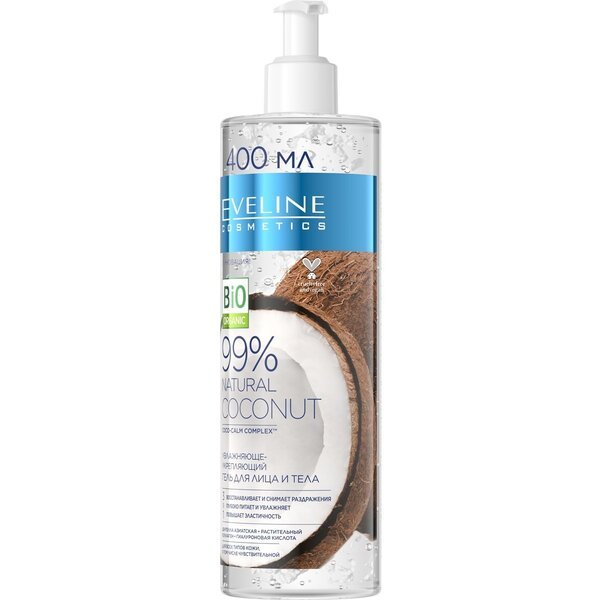 

Eveline Cosmetics 99% natural: увлажняюще-укрепляющий гель для лица и тела 3в1-coconut, 400 мл.