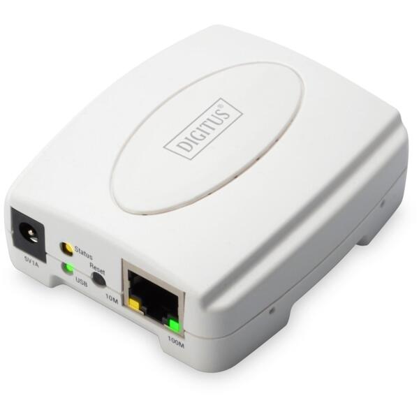 Принт-сервер DIGITUS Fast Ethernet, 1xRJ45, 1xUSB A 2.0