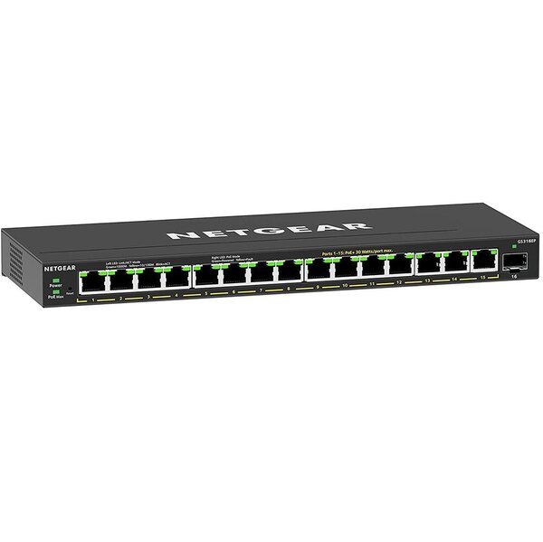 Коммутатор NETGEAR GS316EP 15x1GE PoE+ (180Вт), 1xSFP, управляемый