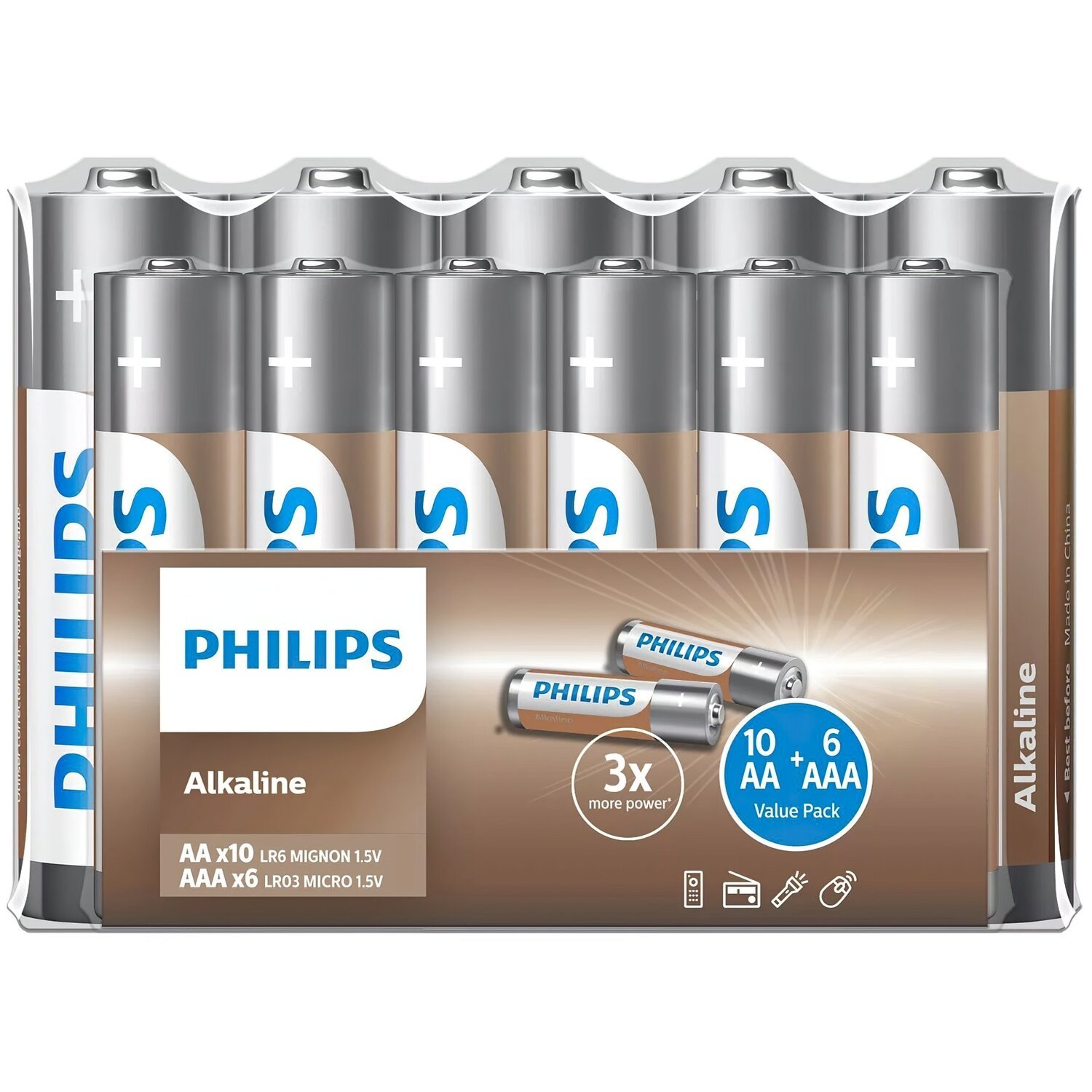 Батарейка Philips Entry Alkaline щелочная AA+ААА, 10+6 шт (LR036A16F/10) фото 