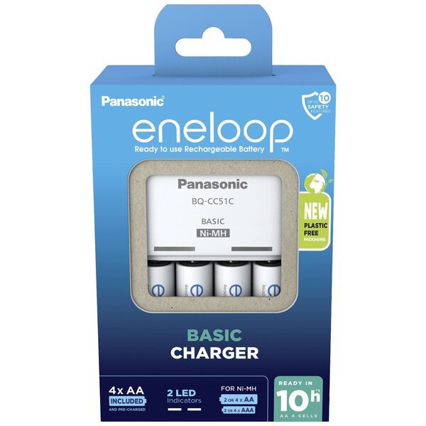 Зарядное устройство Basic Charger + Аккумулятор Eneloop NI-MH AA 2000 мАч, 4 шт. (K-KJ51MCD40E)